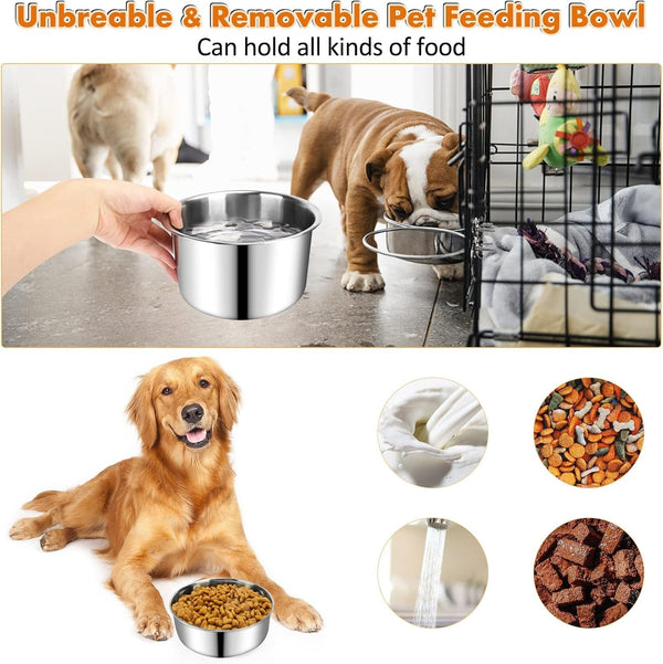 Dog Crate Water Bowl, 2 Pcs Stainless Steel Large Dog Bowls 40Oz & 60Oz, Durable Anti-Spill Pet Metal Bowls for Cage Kennel Crate, Hanging Water/Food Bowl for Medium & Large Dogs5