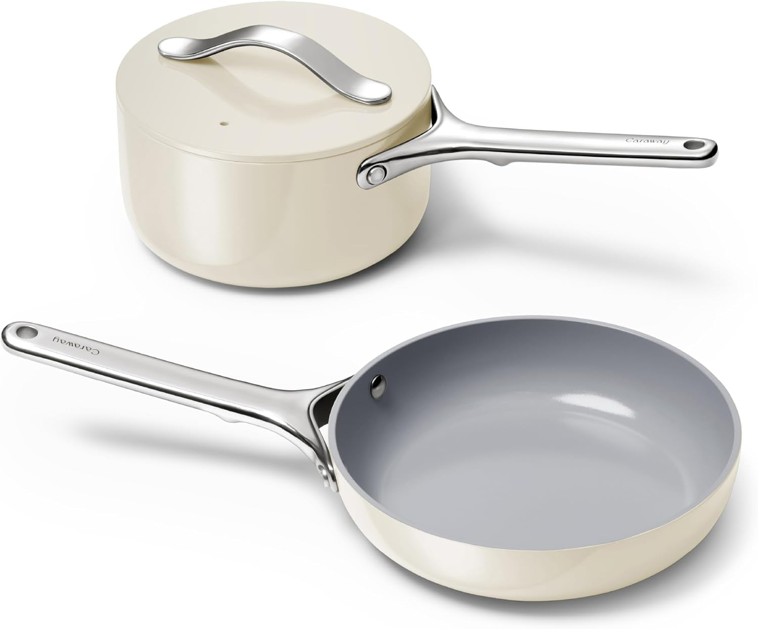 caraway-non-stick-ceramic-mini-cookware-set-ceramic-fry-pan-1-05-qt-8-sauce-pan-1-75-qt-and-storage-rack-non-toxic-ptfe-pfoa-free-cream