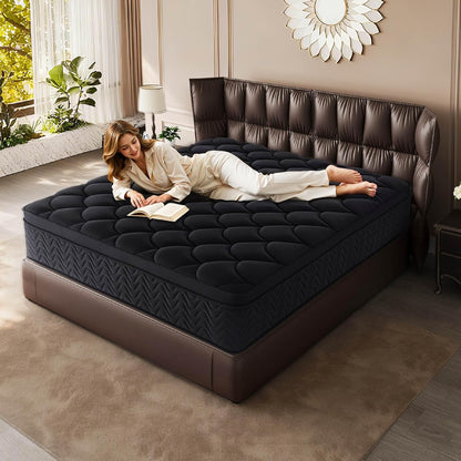 Premium 12 Inch Queen Size Mattress - Black Diamond Quilted, Individual Pocket Spring & Memory Foam Top, Luxurious Support, Pressure Relief, Mot5