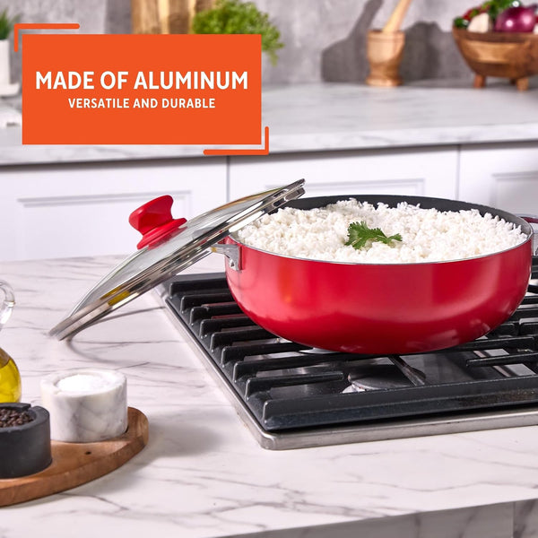 6.9 Qt Large Red Aluminum Dutch Oven Caldero with Black Ceramic Nonstick & Glass Lid – Big Rice, Stew, Cooking Pot for Soups, Beans, Braising & Traditional Hispanic Recipes3
