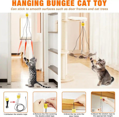 JXFUKAL Interactive Cat Toy, Automatic Cat Wand Toy with Stable Wooden Base, 2 PCS Detachable Cat Teaser, 5PCS Refills Replacement & Hanging Elastic String, Kitty Kitten Toys Feather Spring Bird Toy6