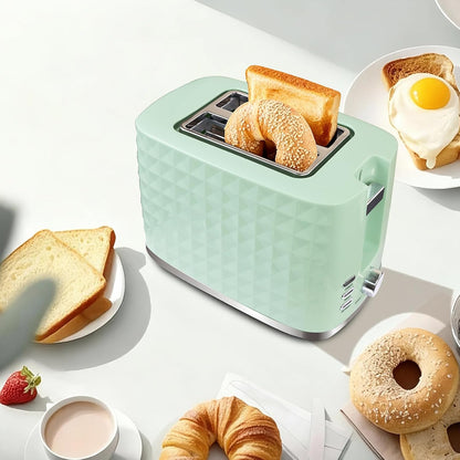Toaster 2 Slices, Toasters Wide Slot, Bread Toaster with Cancel, Bagel, Defrost Function, Bagel Toasters with Removable Tray & 6 Temperature Settings, Green7