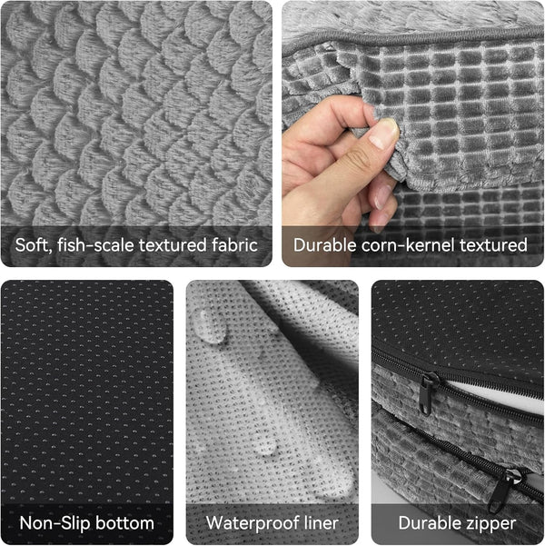 JOEJOY Orthopedic Dog Beds Large Sized Dog, XL Egg-Crate Memory Foam Pet Couch Bed with Bolster Sides, Waterproof Lining, Removable Washable Cover & Non-Slip Bottom, Grey5