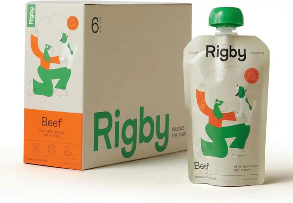 Rigby Organic Grass-Fed Beef Dog Treat Squeeze Pouches — One Pouch Every Day for Meal Topping, Training, Pill Pockets, Lick Mats & Enrichment — Low-Calorie Real Food for Muscle & Recovery Support1
