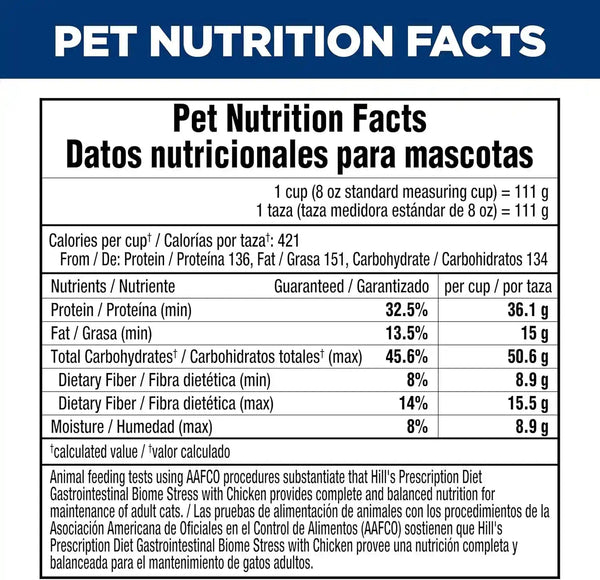 HILL'S PRESCRIPTION DIET GI Biome Stress Digestive/Fiber Care Dry Cat Food | #1 Veterinarian Recommended, Chicken Recipe, 8.5 Lb. Bag11