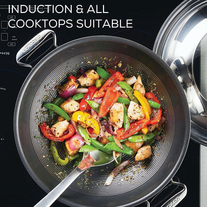 Clad Stainless Steel Wok/Stir Fry with Glass Lid and Hybrid Steelshield and Nonstick Technology, 14 Inch - Silver7