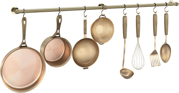 Hanging Pot Rack Hanger: 39.4 Inch Stainless Steel Pot and Pan Hanger Pot Rack Wall Mounted Hanging Pots and Pans Rack Pot Hangers for Kitchen Wall Kitchen Rail with Hooks (Antique Brass)1