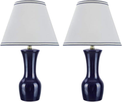40208-12, Two Pack, 21" High Transitional Ceramic Table, Hardback Empire Shaped Lamp Shade in off White, 12.5" Wide, Dark Blue1