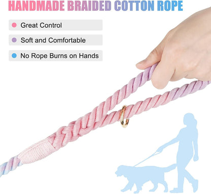 5 FT Handmade Rope Dog Leash for Small Medium and Large Dogs | Soft and Comfortable Grip, New Golden Heavy Duty Metal Clasp, Colorful Macaron3
