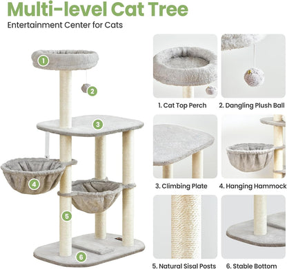 Small Cat Tree Tower with Lots of Scratching Posts - 42 Inch Medium Compact Cats Scratch House with Hammock Perch for Multi Level 2 Kitty - Indoor Corner Cat Bed Condo Climbing Gym Towers Furniture2