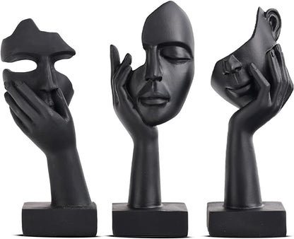 3 Pcs Thinker Small Statue Set - Black Art Abstract Home Accent Figurines for Decor Bedroom, Shelves, Living Room Coffee Table, Office Desktop (3 Pcs Black, 6")1
