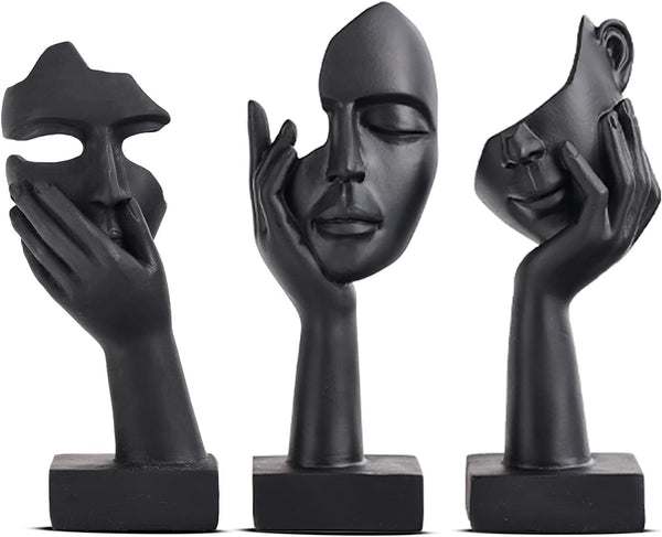 3 Pcs Thinker Small Statue Set - Black Art Abstract Home Accent Figurines for Decor Bedroom, Shelves, Living Room Coffee Table, Office Desktop (3 Pcs Black, 6")1