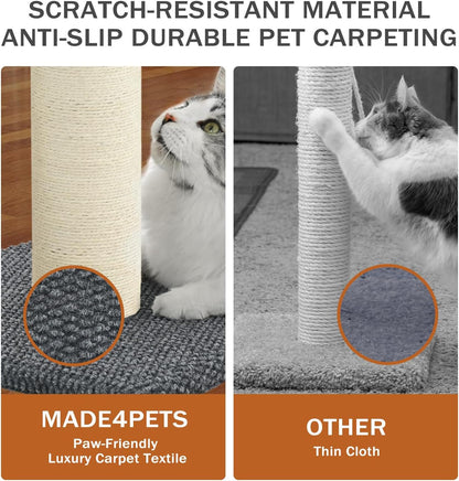 Made4Pets Tall Cat Scratching Post with Sisal & Carpet for Indoor Cats, 33" | Cat Scratcher with Wide Stable Base, Interactive Hanging Toys, Ideal for Adult Cats, Large Breeds and Full-Body Stretching5