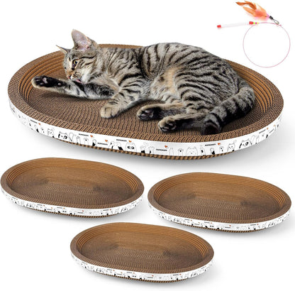 Oval Cat Cardboard Scratcher with Lounger Bed, High-Density Kitty Cat Scratching Pad for Indoor Cats Grinding Claws, Ergonomic Curved Furniture Couch Cat Scratch Protector, 17.3" × 13.6" × 4.5"8