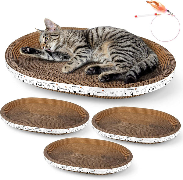 Oval Cat Cardboard Scratcher with Lounger Bed, High-Density Kitty Cat Scratching Pad for Indoor Cats Grinding Claws, Ergonomic Curved Furniture Couch Cat Scratch Protector, 17.3" × 13.6" × 4.5"8