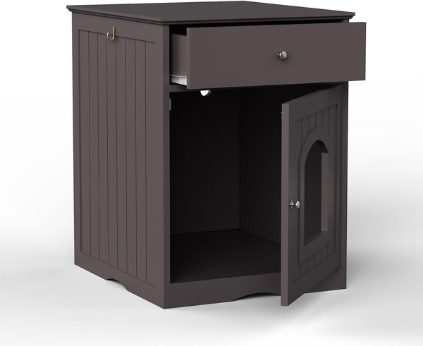 Espresso Wooden Cat Litter Box Enclosure with Drawers - Stylish Nightstand & Side Table6