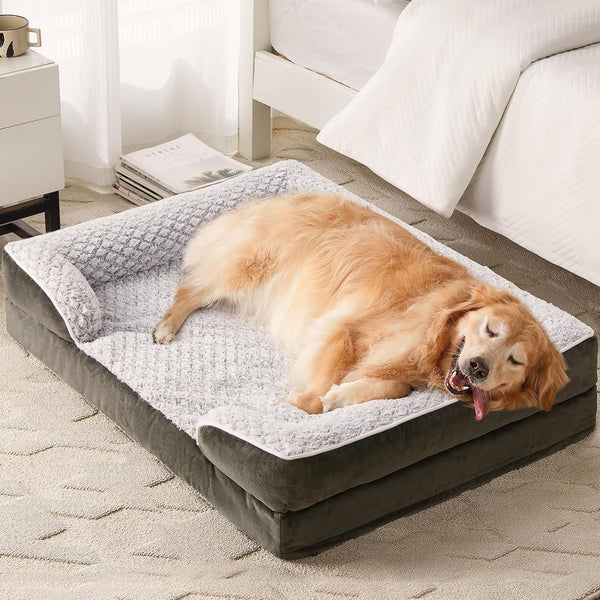 LEXTRO Orthopedic Dog Beds for Large Dogs,42X30 Inch Extra Large Dog Bed, Egg Crate Foam Bed for Large Dogs, Big Pet Bed with Washable Removable Waterproof Pillow Cover and Anti-Slip Bottom, Grey16