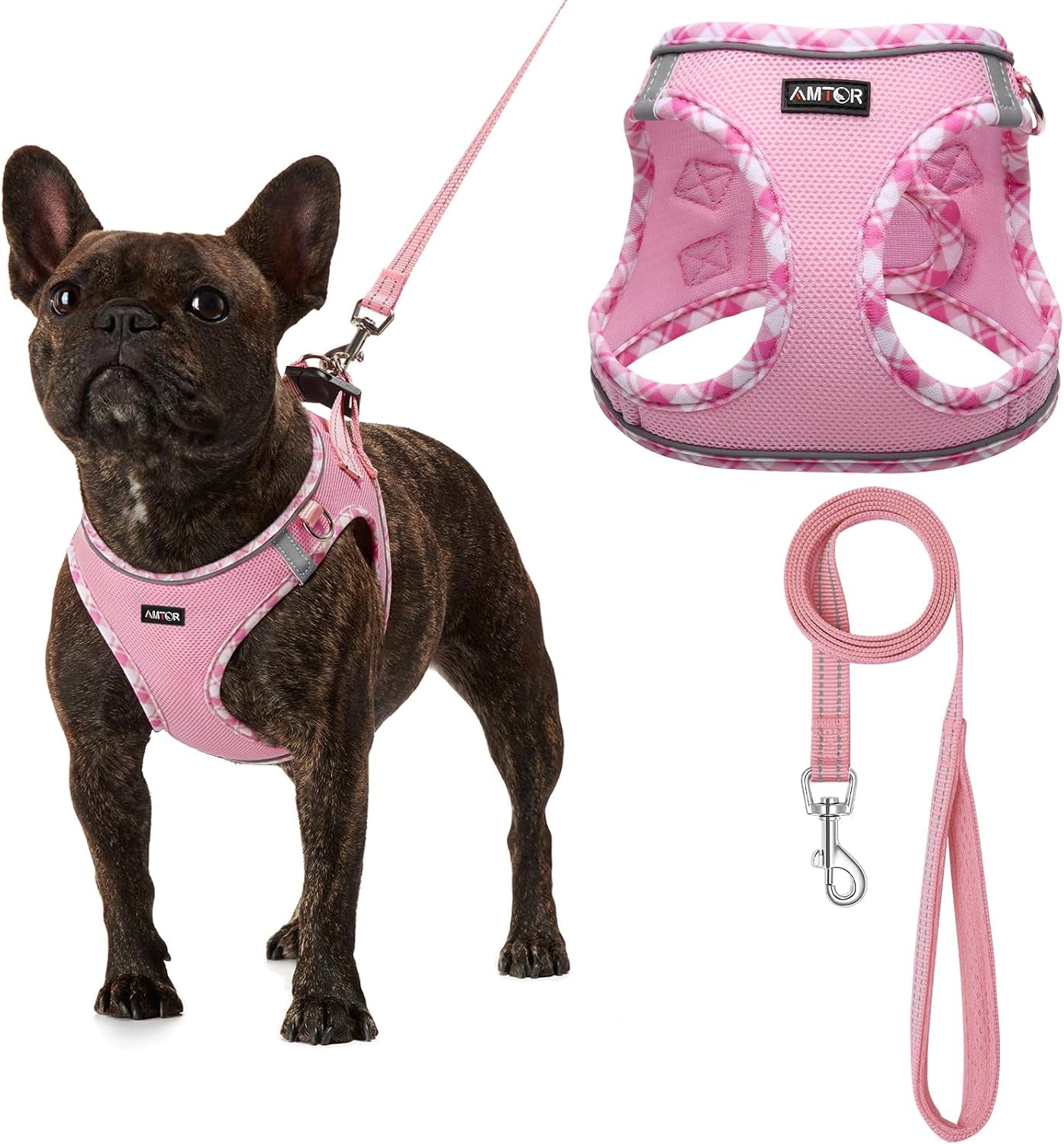 amtor-small-dog-harness-with-leash-set-no-escape-easy-walk-puppy-harnesses-for-training-walking-step-in-reflective-soft-dogs-vest-for-xs-s-medium-extra-small-large-sized-doggreen-s