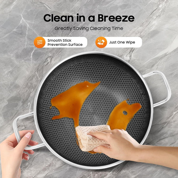 Nonstick Everyday Pan with Lid, 13Inch Stainless Steel Pan Double-Handled Frying Pan Hybird Induction Cooking Pans round Wok PFOA & PFOS Free for Induction Gas Electric5