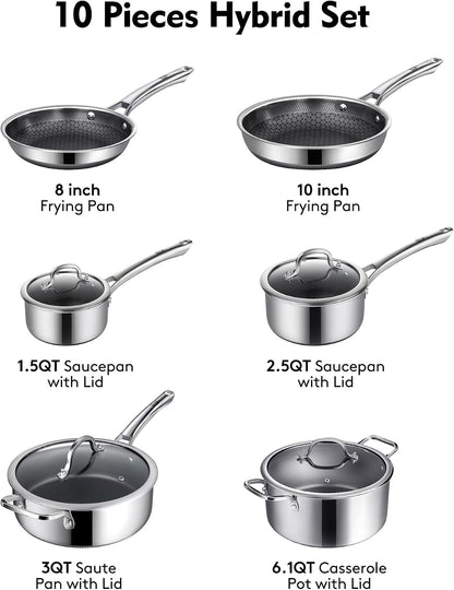 Pots and Pans Set Non Stick | Stainless Steel Kitchen Cookware | 10 Pcs | PFOA Free | Hybrid | Induction Compatible | Frying Skillet, Saucepans, Saute Pan & Stock Pot4