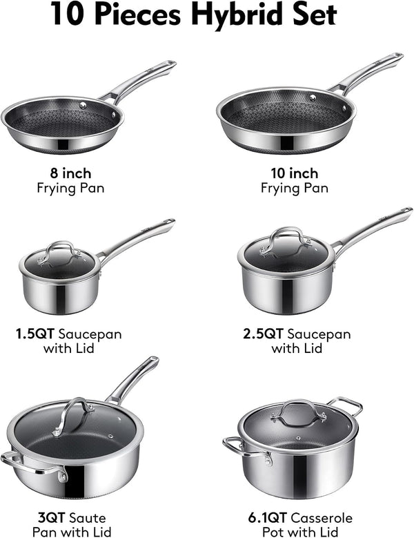 Pots and Pans Set Non Stick | Stainless Steel Kitchen Cookware | 10 Pcs | PFOA Free | Hybrid | Induction Compatible | Frying Skillet, Saucepans, Saute Pan & Stock Pot4