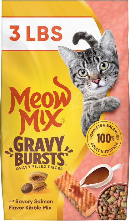 Meow Mix Gravy Bursts Dry Cat Food, 3 Lb Bag | Crunchy Cat Kibble, Gravy Filled Pieces, 100% Complete & Balanced Nutrition for Adult Cats, High Quality Protein15