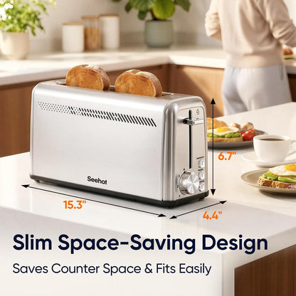 ® Slim Long Slot Stainless Steel Toaster, Toaster 2 Slice Wide Slot with 10.24 X 1.5 in Slot, Bagel Defrost Cancel, 7 Shades, Crumb Tray6