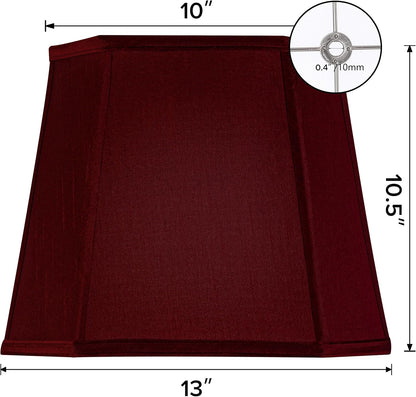 Lamp Shades Square Set of 2 Medium,10"×13"D×10.5" Burgundy Empire | 0.41" Spider,Replacement Lamp Shade for Table Lamps Office,Faux Silk Cut Corner,Victoria Lampshade,Polyester Easy Assembly2