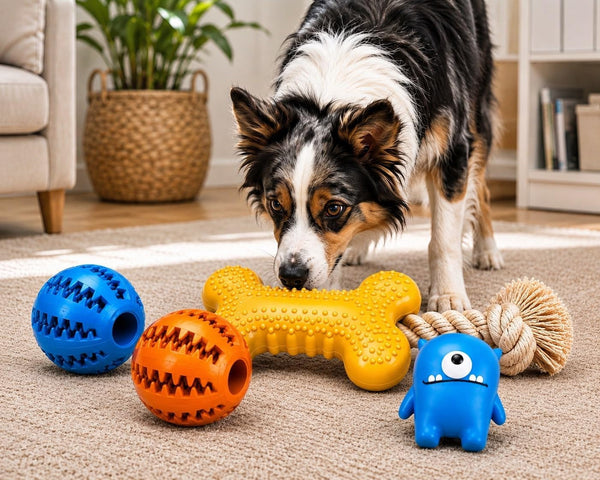 Dog Squeaky Toys for Small & Medium Dogs, 4PCS Interactive Dog Toy Set, Rubber & Rope Toys for Fetch, Tossing, Teeth Cleaning5