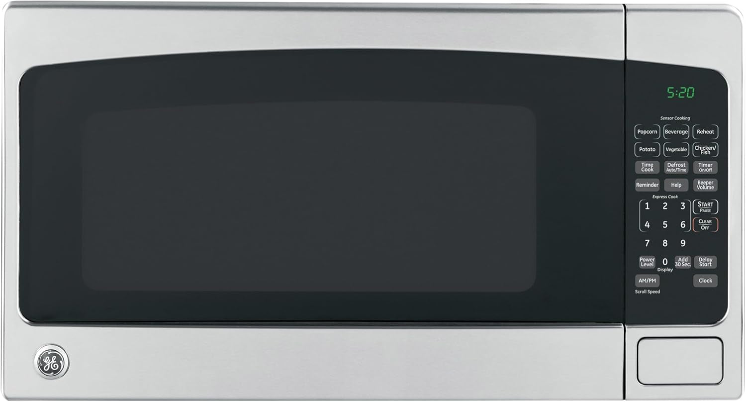 ge-countertop-microwave-oven-1-200-watt-capacity-2-0-cubic-ft-8-auto-setting-cooking-settings-child-lock-technology-kitchen-essentials-for-the-countertop-dorm-room-or-apartment-stainless-steel-large-capacity-8-convenience-cook-settings-one-touch-controls-child-lock-technology-glass-turntable