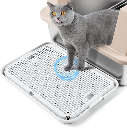 Large Cat Litter Box Step Mat, 16.5"X11.2" Cat Ramp Stairs, Cat Litter Catcher for Self-Cleaning Litter Box, Cats Pedal Step Stool Ideal for Kitten & Older Cats (Light Grey)11