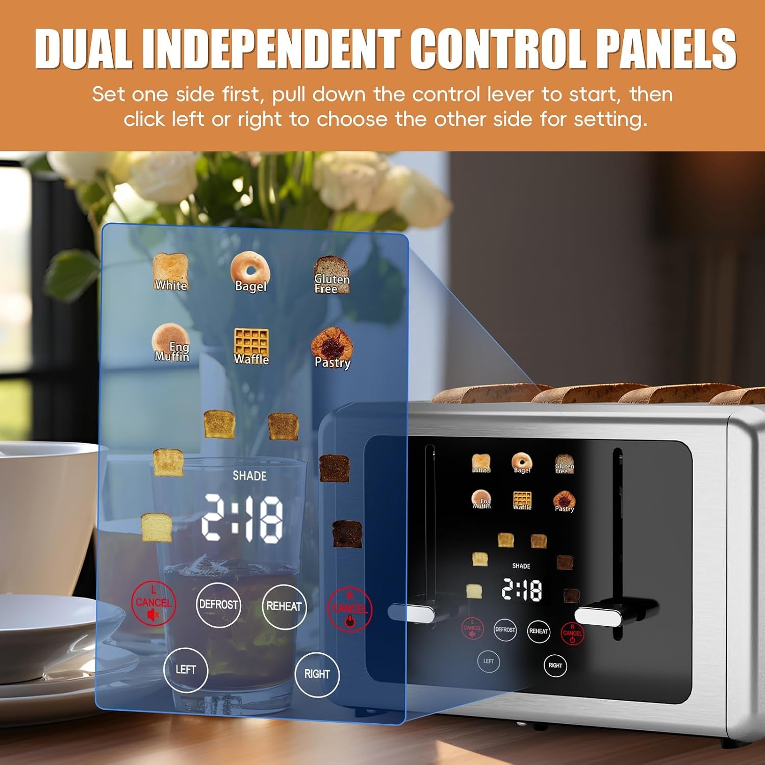 smart-digital-4-slice-touchscreen-toaster-wide-slots-dual-control-digital-timer-6-bread-types-6-shade-settings-defrost-reheat-standby-sound-control-stainless-steel