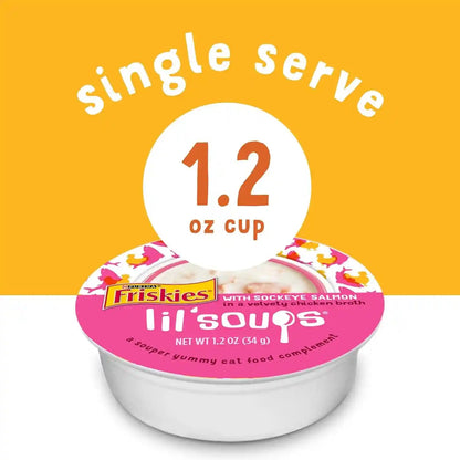 Friskies Purina Grain Free Wet Cat Food Lickable Cat Treats Variety Pack, Lil' Soups with Salmon, Tuna or Shrimp - (Pack of 30) 1.2 Oz. Cups4