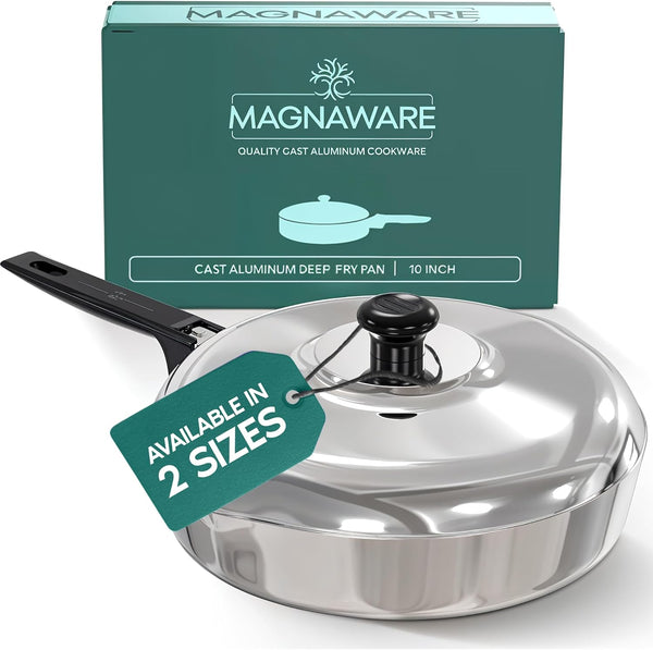 Cast Aluminum Sauté Pan with Lid 10 Inch - Oven Safe Deep Frying Pan with Lid, Two Side Spouts and Ergonomic Stay-Cool Handle for Comfortable Grip and Pouring (3 Quart)1