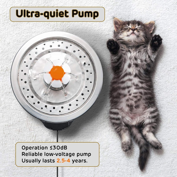 Ipettie Cat Water Fountain Stainless Steel, 84Oz/2.5L, 4-Stage Filtration | Ultra Quiet Metal Cat Water Fountain with LED Light & Filter for Pet, Kitty & Dog6
