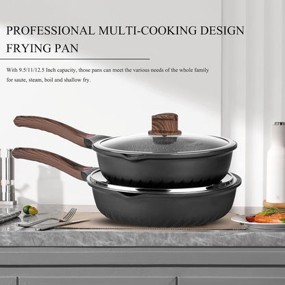 12PCS Nonstick Deep Frying Pan with Lid Cookware Set |  12-Piece Nonstick Cookware Set Utensils & Pot Protectors. Stay-Cool Handles, PFAS & Pfoa-Free.3