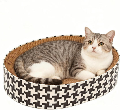 2-In-1 Cat Scratcher Cardboard Bed, round Cat Scratching Pad Bowl for Indoor Cats, Durable Corrugated Circle Cat Scratcher Lounge, Cozy Oval Cat Scratch Bed Furniture for Kittens & Medium Size Cats1