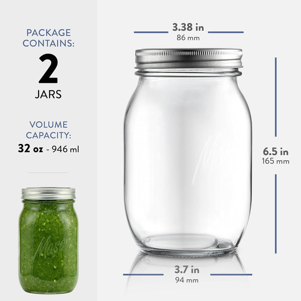 Wide Mouth Mason Jars 32 Oz, Mason Jars with Lids, 2-Pack | 32 Oz Mason Jars, Glass Quart Mason Jars Wide Mouth with Lids, Canning Jars, Pickling Jars, Food Storage, Meal Prep7