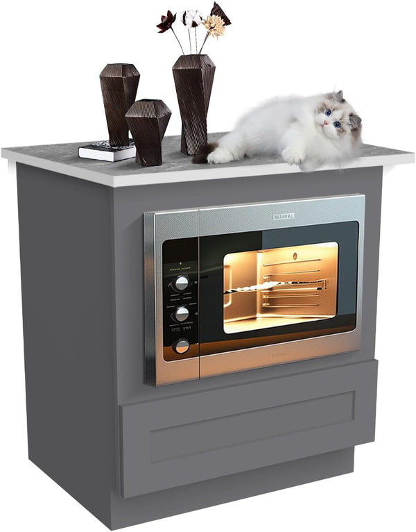 Microwave Base Cabinet – Solid Wood Shaker Style Kitchen Storage Base Unit with Drawer & Soft-Close Doors, RTA Pantry Cupboard for Dining Room, Coffee Bar 30" W X 24" D X 34 1/2" H (Pebble Gray)9