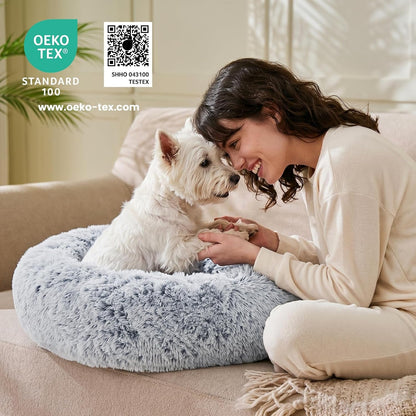 JOLLYVOGUE Small Dog Bed, Calming Soft Anti-Anxiety Donut Cat Bed, Washable round Fluffy Cushion for Small and Medium Pets (20")5