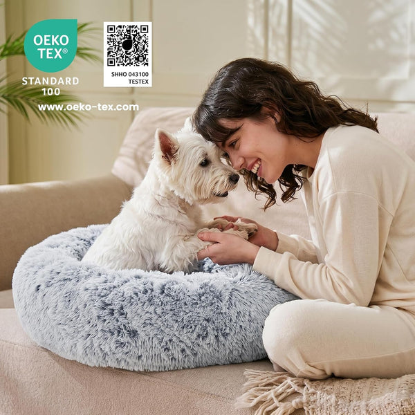 JOLLYVOGUE Small Dog Bed, Calming Soft Anti-Anxiety Donut Cat Bed, Washable round Fluffy Cushion for Small and Medium Pets (20")5