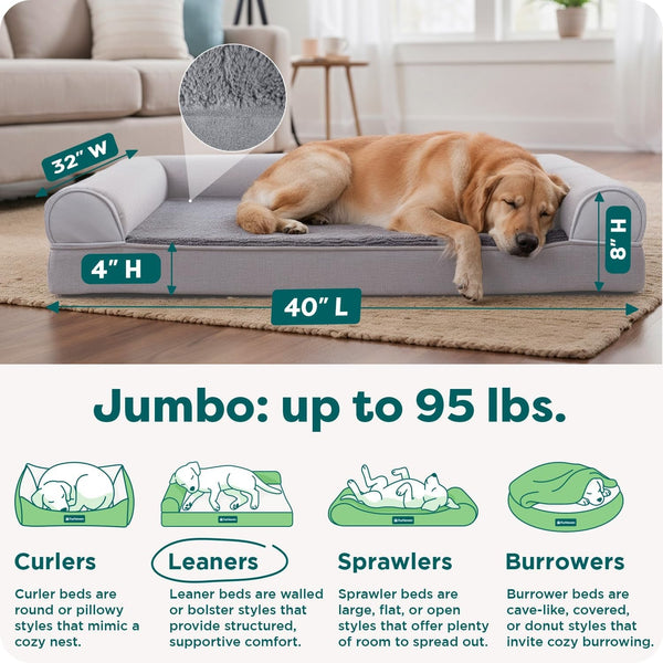 Furhaven Orthopedic Dog Bed for Large Dogs, Sofa-Style with Cool Gel-Top Foam with a Solid Orthopedic Foam Base for Joint Support, Removable Washable Cover, Jumbo XL, Plush & Suede, Gray3