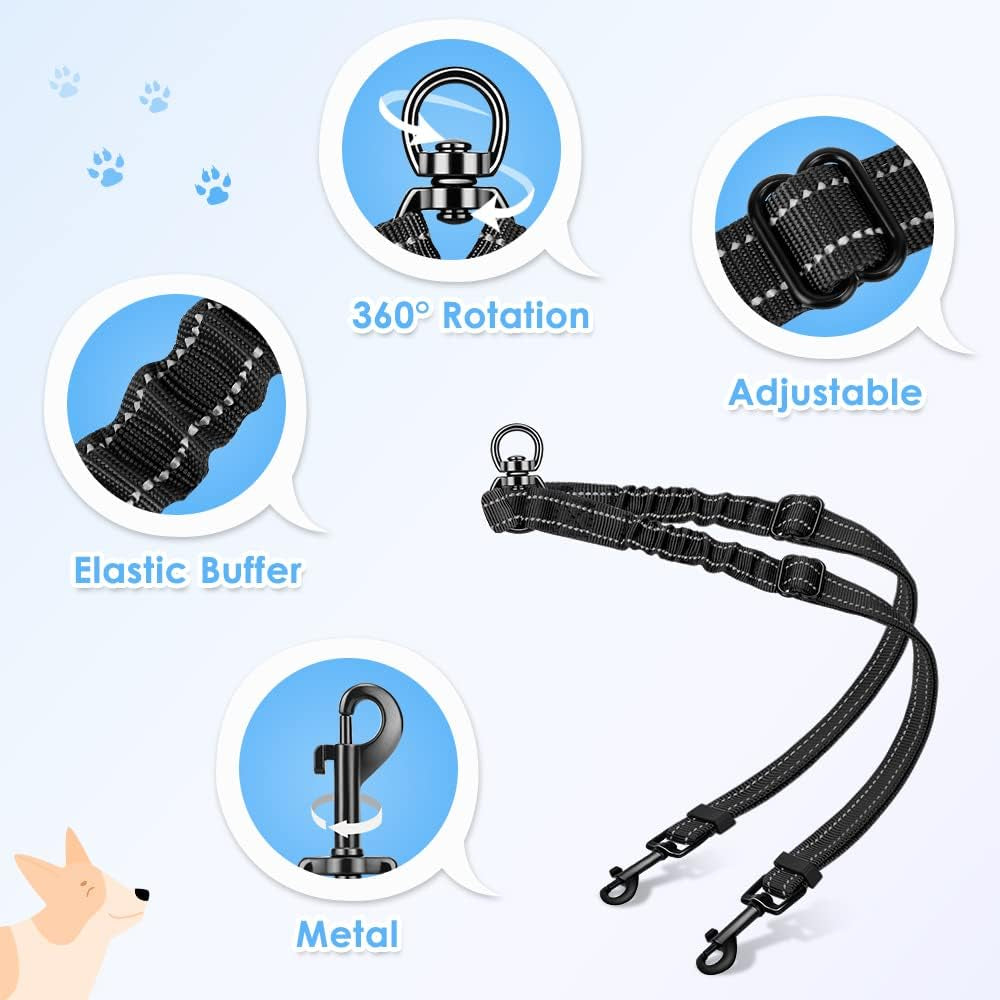 autowt-double-dog-leash-no-tangle-360-swivel-rotation-reflective-lead-attachment-adjustable-length-dual-two-dogs-lead-splitter-comfortable-shock-absorbing-walking-training-for-2-dogs