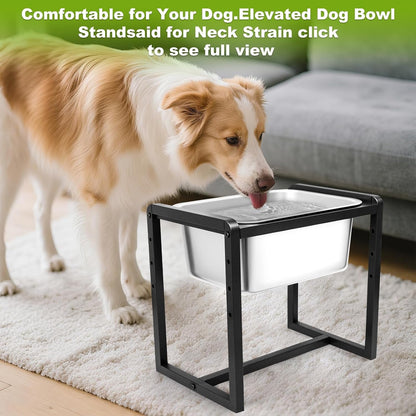 Adjustable Height Elevated Large Dog Water Bowls with Stainless Steel Bowls and Metal Stand，4-Level (8/10/12/14 Inches) Pet Bowl for Dogs for Large Medium Dogs - Durable, Easy to Clean (2Gallon)8