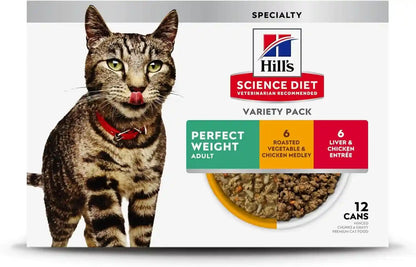 Hill'S Science Diet Adult Perfect Weight Wet Cat Food Variety Pack | #1 Veterinarian Recommended, Vegetable & Chicken and Liver & Chicken, 2.9 Oz. Cans, 12-Pack1