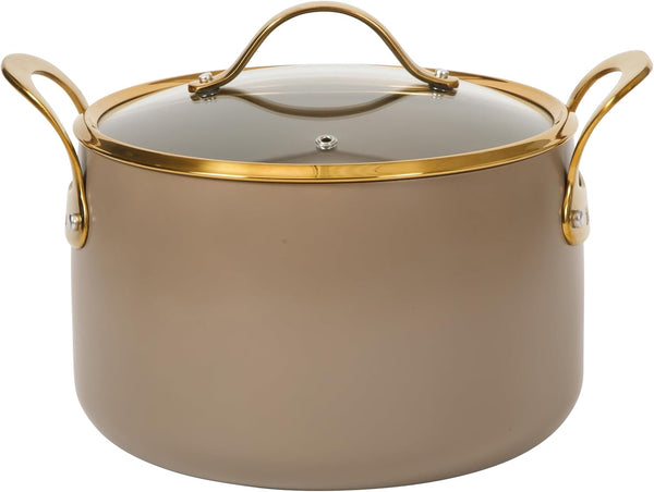 Two Time Oprah'S Favorite Things Winner - 8 Quart Stock Pot W/Lid – Pfas-Free Ceramic Nonstick Dutch Oven Heavy Duty Aluminum Oven Safe Dishwasher Safe Cappuccino Cream W/Gold Handles1
