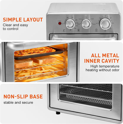 Air Fryer Toaster Oven Combo, 16.9QT Oven Countertop 5 Functions in 1, 4 Accessories Included, Stainless, up to 450°F5
