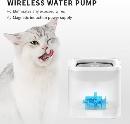 PETKIT New Cat Water Fountain with Wireless Pump, Ultra Quiet 65Oz/1.85L Pet Water Fountain for Cats and Dogs Inside, Detachable Design Easy to Clean and Assemble, Filters Included2