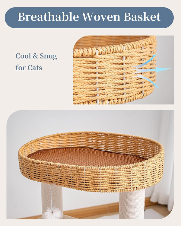 Modern Cat Tree for Large Cats, Modern Cat Tree Tower with Wide Shelves Cotton Scratching Posts, Super Sturdy Base, Cozy Perches, and Interactive Toys for Indoor Kittens 31-Inch10