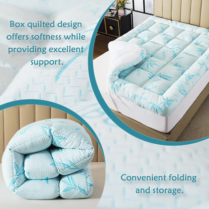 5 Inch Queen Mattress Topper Breathable Bamboo Viscose Air Layer,Memory Foam Mattress Topper Queen Size Blue.6